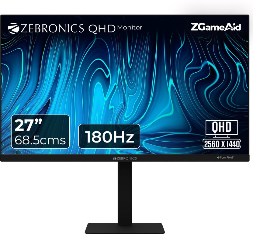 ZEBRONICS 68.58 cm (27 inch) Quad HD LED Backlit IPS Panel Height,Pivot,Tilt,Swivel Adjustable,2kGaming Monitor (Zeb-S27A QHD 180Hz)(Adaptive Sync, Response Time: 1 ms, 180 Hz Refresh Rate)