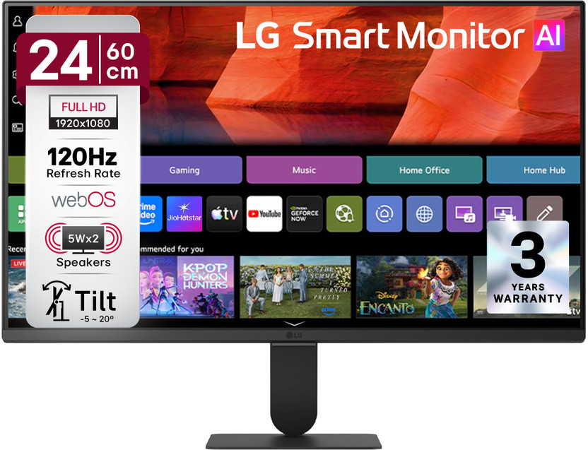 LG Smart AI 59.99 cm (24 inches) Full HD IPS Panel Monitor (24U511SB-B)(Response Time: 5 ms, 120 Hz Refresh Rate)