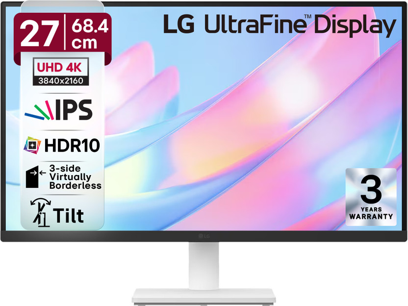 LG UltraFine 68.58 cm (27 inch) 4K Ultra HD LED Backlit IPS Panel with HDR10, Up to 90% DCI-P3 Color gamut, Reader Mode, Flicker Safe, HDMI X 2, DisplayPort, Headphone Out, Borderless Design Monitor (27US500-WA.ATRPMSN)(Response Time: 5 ms, 60 Hz Refresh Rate)