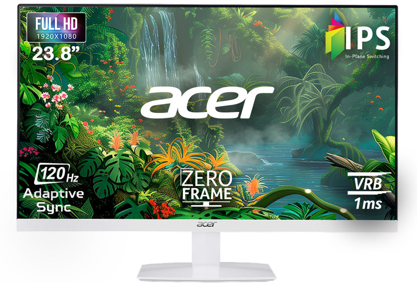 Acer HA0 60.45 cm (24 inch) Full HD LED Backlit IPS Panel with EcoDisplay, Mercury Free, Flicker Free, Bluelight Shield, AMD Free Sync Compatible, 2X2W Inbuilt Speakers, Tilt-able Stand Ultra-thin Monitor (HA240Y)(Frameless, NVIDIA G Sync, Response Time: 1 ms, 120 Hz Refresh Rate)