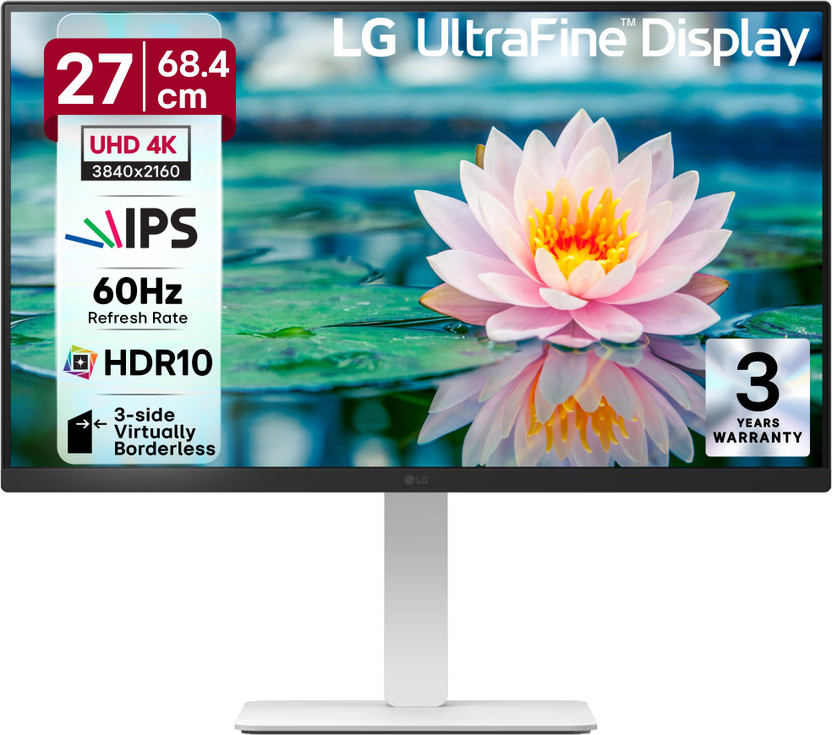 LG Ultrafine 68.0 cm (27 inch) 4K Ultra HD IPS Panel with HDR10, DCI-P3 90%, Adjustable Stand, 3-Side Borderless Design, Computer Monitor (27US550-WB.ATROMSL)(Response Time: 5 ms, 60 Hz Refresh Rate)