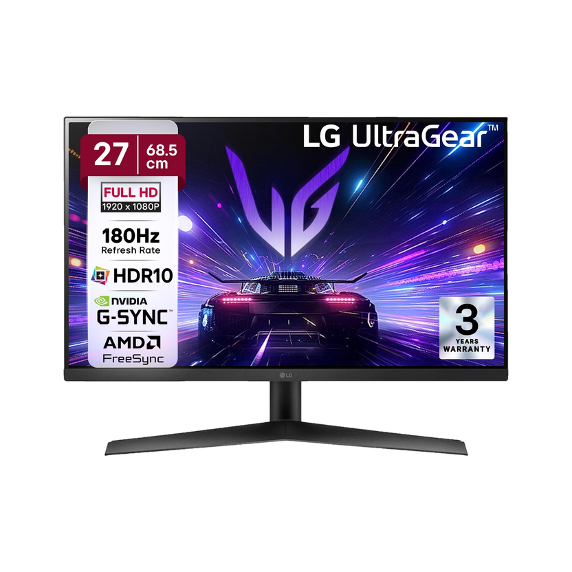 LG UltraGear 68.58 cm (27 inch) Full HD IPS Panel with HDR10, NVIDIA G-SYNC Comaptible, Tilt-able Stand, 3-side virtually borderless design Gaming Monitor (27GS60F-BB.ATRKMVN)(AMD Free Sync, Response Time: 1 ms, 180 Hz Refresh Rate)