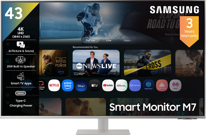 Samsung Samsung M7 107.9 cm (43 inch) 4K Ultra HD LED Backlit VA Panel with in-Built Speaker, Smart TV Apps, AirPlay, Wi-Fi, Bluetooth, USB, USB-C, Wireless Display, Vision AI Smart Monitor (LS43FM701UWXXL)(Response Time: 4 ms, 60 Hz Refresh Rate) - Flipkart Deal