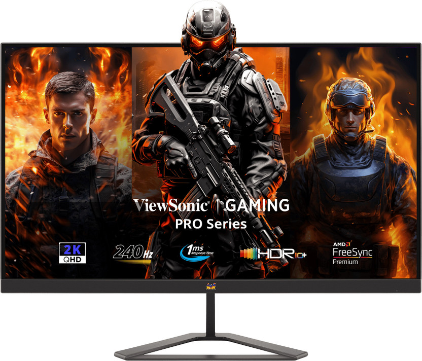 ViewSonic 68.58 cm (27 inch) Quad HD LED Backlit IPS Panel with HDR10, 2 x HDMI, Display Port, Eye Care, Tilt-able Stand, 137% sRGB Gaming Monitor (VX2758A-2K-PRO-3)(AMD Free Sync, Response Time: 1 ms, 240 Hz Refresh Rate)