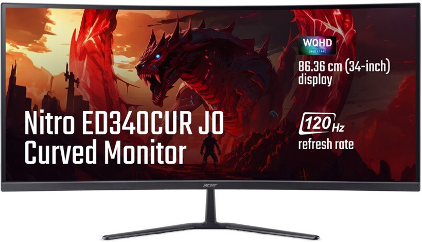 Acer 87.0 cm (34 inch) Curved WQHD IPS Panel UM.CE3SS.001 Gaming Monitor (ED340CUR J0)(AMD Free Sync, Response Time: 1 ms, 120 Hz Refresh Rate)