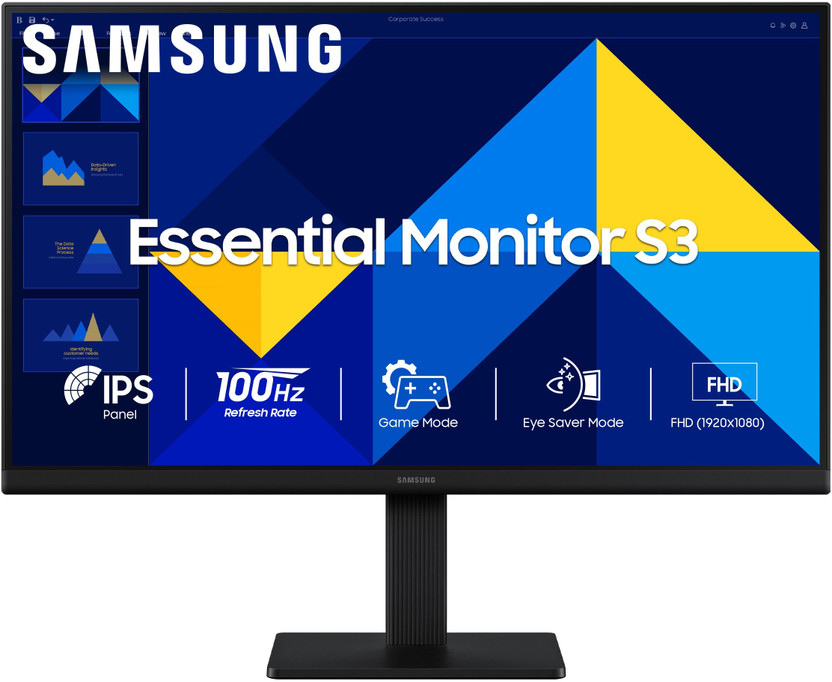 Samsung S3 60.4 cm (24 inch) Full HD LED Backlit IPS Panel with D-Sub, HDMI Flat Monitor (LS24D300GAWXXL)(Response Time: 5 ms, 100 Hz Refresh Rate)
