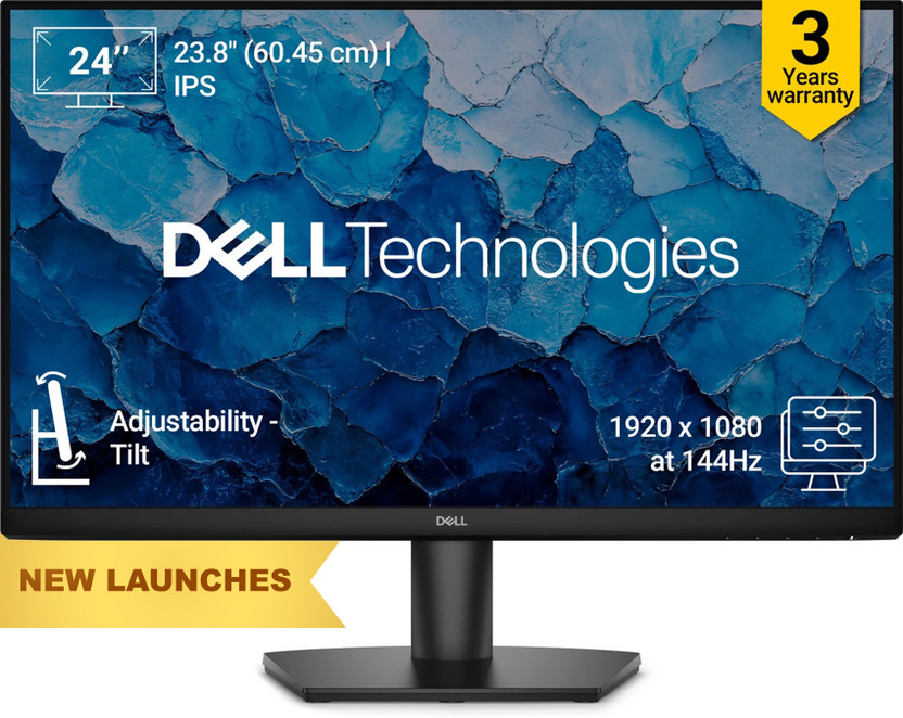 DELL SE Series 60.96 cm (24 inch) Full HD LED Backlit IPS Panel with Contrast 1000:1, Tilt Adjustment, 300 cd/m2 Brightness, AMD FreeSync, 2*HDMI, Anti-Glare, 3-Star Eye Comfort Monitor (SE2426H)(AMD Free Sync, Response Time: 1 ms, 144 Hz Refresh Rate)