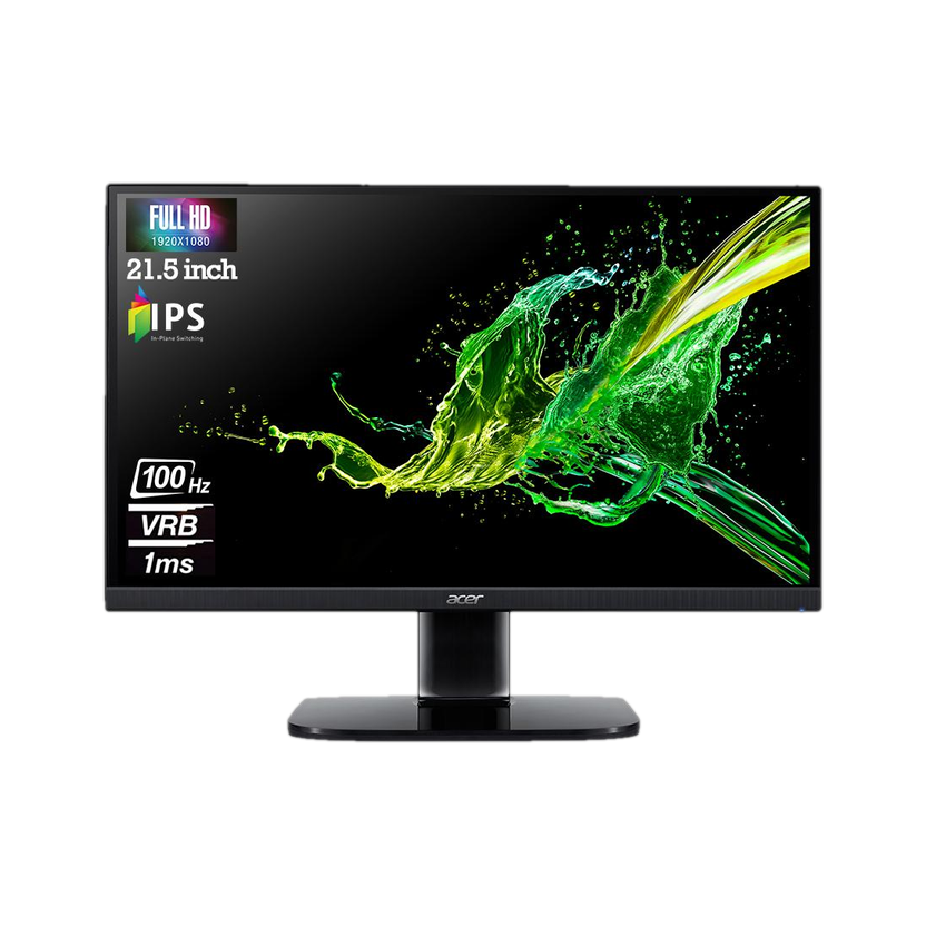 Acer 54.61 cm (22 inch) Full HD LED Backlit IPS Panel with sRGB 99%, ENERGY STAR Certified, VESA Supportive, VGA, HDMI, Ergonomic Stand, ZeroFrame Design Monitor (KA222Q)(AMD Free Sync, Response Time: 1 ms, 100 Hz Refresh Rate)