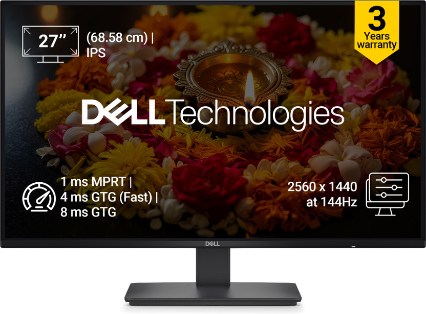 DELL SE Series 68.58 cm (27 inch) Quad HD LED Backlit IPS Panel with AMD FreeSync, Eye Comfort Technology, Flicker-Free, HDMI/DP Connectivity, Elegant Design Monitor (SE2726D)(AMD Free Sync, Response Time: 1 ms, 144 Hz Refresh Rate)