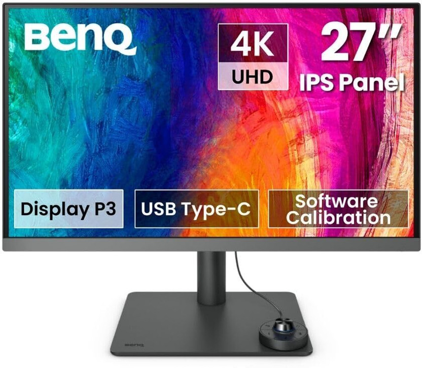 BenQ PD2706U 68.58 cm (27 inch) 4K Ultra HD LED Backlit IPS Panel with 90W USB-C, P3, sRGB, Rec.709, DisplayHDR 400, AQCOLOR Technology, Factory-Calibrated, Color Mode, DualView, Darkroom mode, Animation Mode, CAD/CAM Mode, ePaper Mode, Hotkey Puck G2, KVM Monitor (PD2706U)(Response Time: 5 ms, 60 H