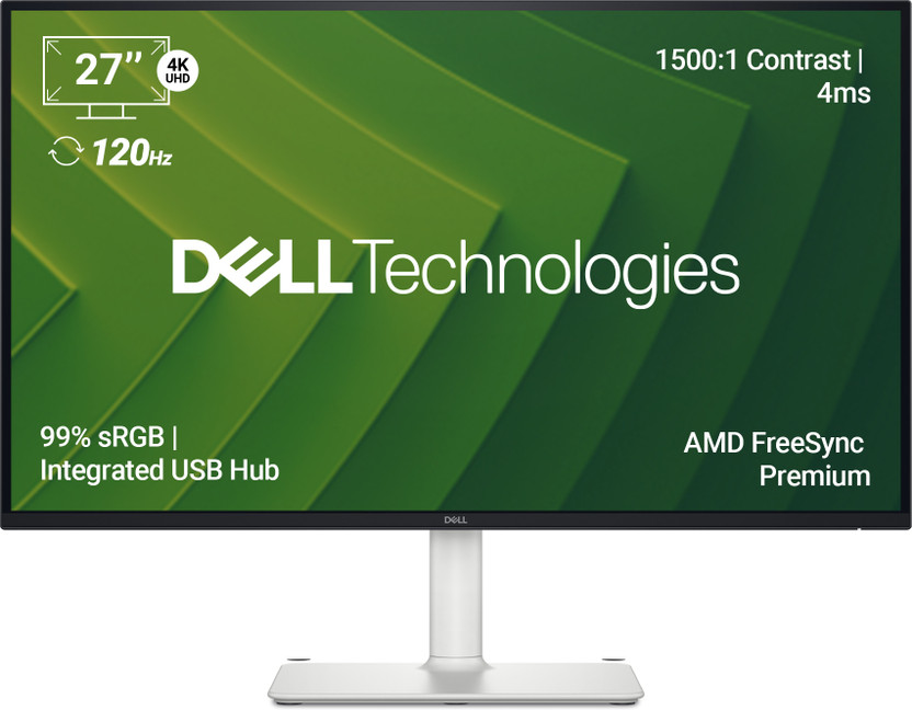 DELL S Series 68.58 cm (27 inch) 4K Ultra HD LED Backlit IPS Panel with USB Type-C Port, HDR10, 99% SRGB, 1500:1 Contrast Ratio, 300 nits Brightness, Dual 5W Speakers, HDMI X 2, DP 1.4, Height/Tilt/Pivot/Swivel Adjustable Monitor (S2725QC)(AMD Free Sync, Response Time: 4 ms, 120 Hz Refresh Rate)