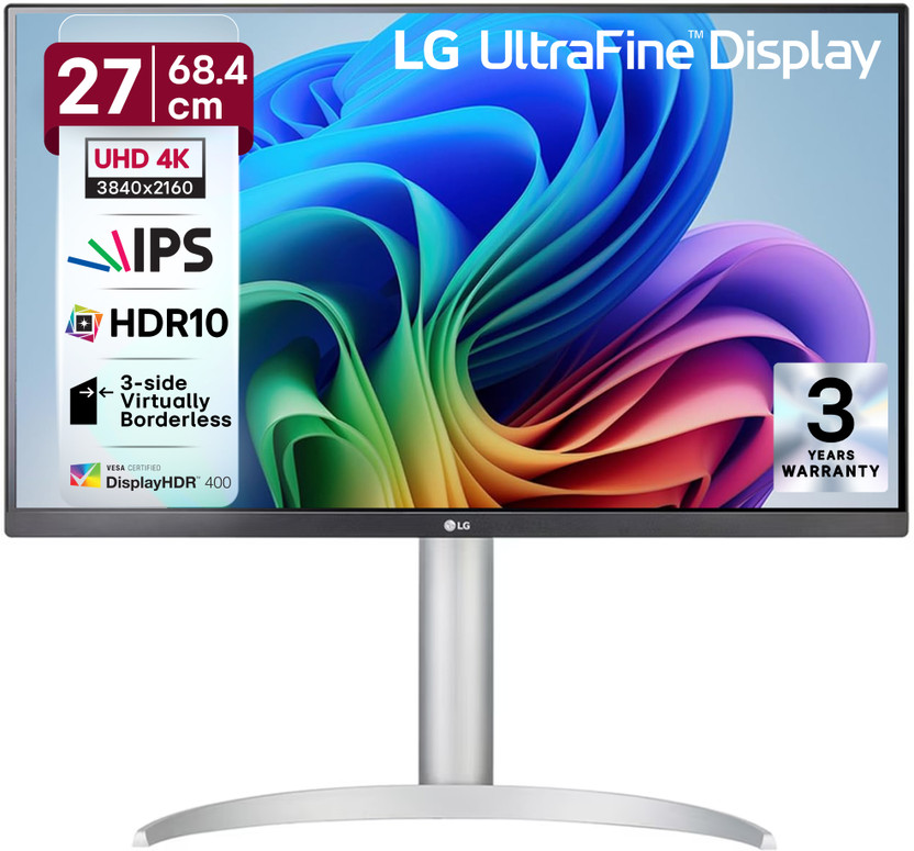 LG ULTRAFINE 68.58 cm (27 inch) 4K Ultra HD LED Backlit IPS Panel with VESA DisplayHDR 400, Ergonomic Stand, 3-side virtually borderless design Monitor (27UP650K-WA.ATRFCSN)(AMD Free Sync, Response Time: 5 ms, 60 Hz Refresh Rate)