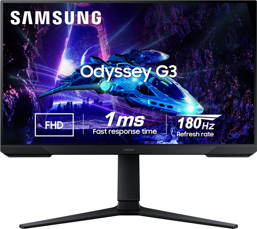 Samsung Odyssey G3 60.96 cm (24 inch) Full HD LED Backlit VA Panel with DP, HDMI, Height/Tilt/Pivot Adjustable Stand, Eye-Saver, Bezel Less Gaming Monitor (LS24DG300EWXXL)(AMD Free Sync, Response Time: 1 ms, 180 Hz Refresh Rate)