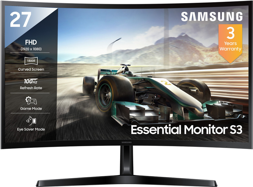Samsung S3 Curved 68.4 cm (27 inch) Curved Full HD LED Backlit VA Panel with 1800R Curved Screen, sRGB 95%, Ports-HDMI, D-Sub, Headphone, Game Mode, EyeSaver Mode, Flicker Free, Off Timer Plus Monitor (LS27D368GAWXXL)(Response Time: 4 ms, 100 Hz Refresh Rate)