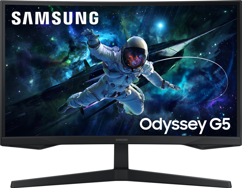 Samsung Odyssey G5 Curved 68.4 cm (27 inch) Curved Quad HD LED Backlit VA Panel with HDR10, 1000R curvature, 300 nits brightness, Ports-HDMI,DP,Headphone, DP Cable Monitor (LS27CG550EWXXL)(AMD Free Sync, Response Time: 1 ms, 165 Hz Refresh Rate)