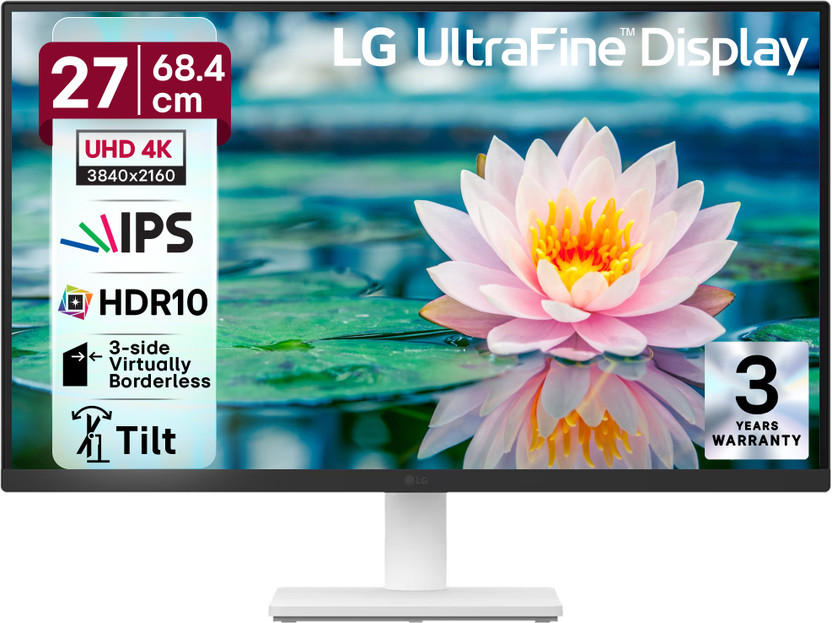 LG UltraFine 68.58 cm (27 inch) 4K Ultra HD LED Backlit IPS Panel with HDR10, Up to 90% DCI-P3 Color gamut, Reader Mode, Flicker Safe, HDMI X 2, DisplayPort, Headphone Out, Borderless Design Monitor (27US500-WA.ATRPMSN)(Response Time: 5 ms, 60 Hz Refresh Rate)