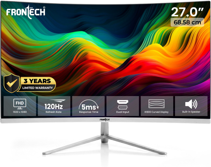Frontech Ultima Series 68.58 cm (27 inch) Curved Full HD LED Backlit VA Panel Monitor (MON-0085)(Frameless, Response Time: 5 ms, 120 Hz Refresh Rate)