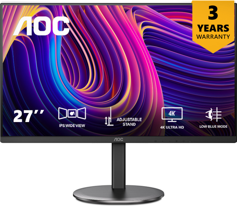AOC 68.58 cm (27 inch) 4K Ultra HD LED Backlit IPS Panel Monitor (U27V4)(Response Time: 4 ms, 60 Hz Refresh Rate)