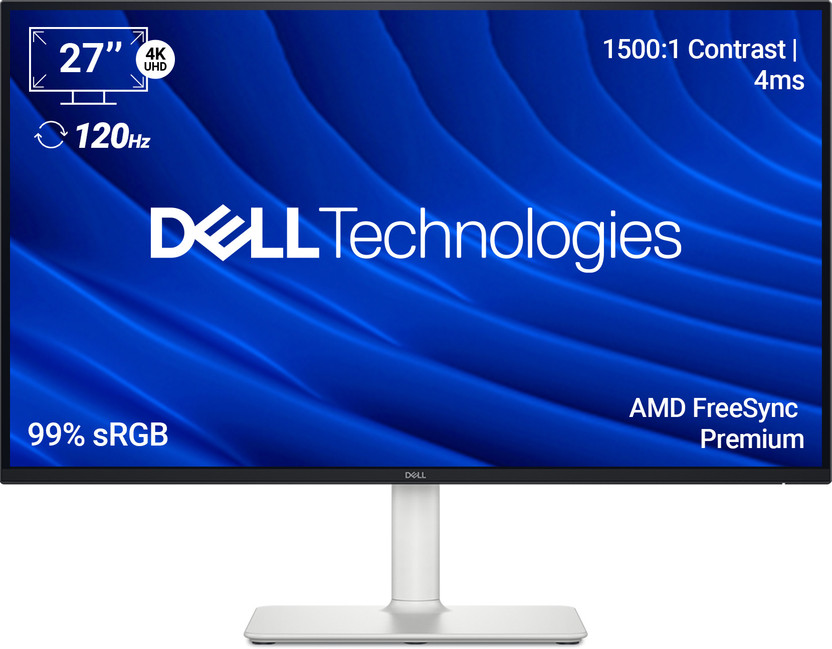 DELL S Series 68.58 cm (27 inch) 4K Ultra HD LED Backlit IPS Panel with HDR10, 99% SRGB, 95% DCI-P3, 3000:1 Contrast Ratio, 300 nits Brightness, Dual 5W Speakers, HDMI X 2, DP 1.4, Height/Tilt/Slant Adjustable Monitor (S2725QS)(AMD Free Sync, Response Time: 4 ms, 120 Hz Refresh Rate)