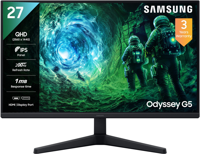 Samsung Odyssey G5 68.4 cm (27 inch) Quad HD LED Backlit IPS Panel with HDR10, FreeSync Premium, Ports-DP,2 HDMI,Headphone, Wall Mountable, Fast Gaming Gaming Monitor (LS27FG530EWXXL)(Response Time: 1 ms, 200 Hz Refresh Rate)