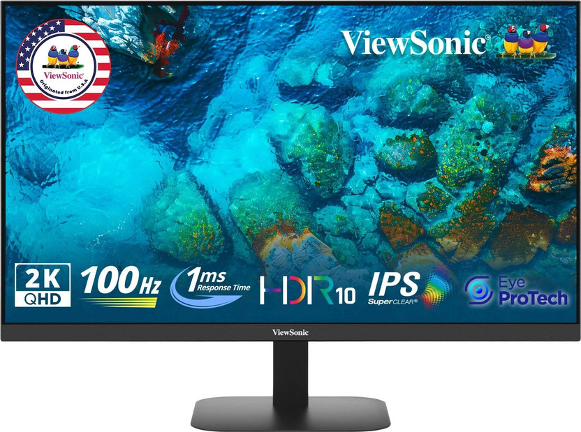 ViewSonic 68.58 cm (27 inch) Quad HD LED Backlit IPS Panel Monitor (VA2708-2K-MHD)(Response Time: 1 ms, 100 Hz Refresh Rate)