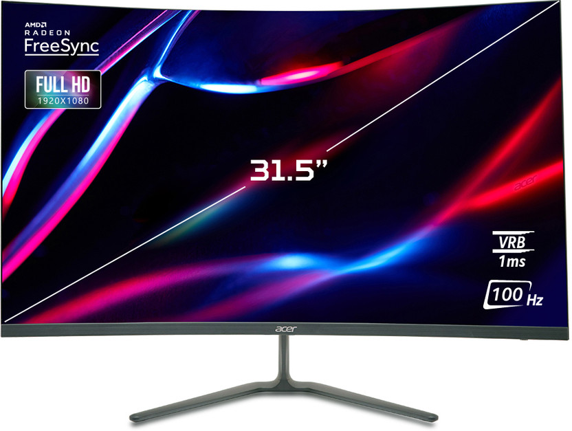 Acer Nitro ED0 80.01 cm (32 inch) Curved Full HD LED Backlit VA Panel with 1500R Curvature, Display Widget, VisionCare, Tilt-able Stand, Flicker Free Gaming Monitor (ED320QR)(Frameless, AMD Free Sync, Response Time: 1 ms, 100 Hz Refresh Rate)