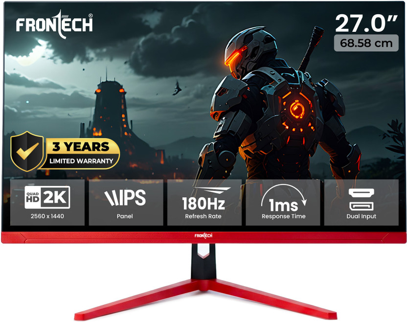 Frontech Gaming Series 68.58 cm (27 inch) Quad HD LED Backlit IPS Panel Monitor (2560×1440 | HDMI & DP Dual Input | RGB Backlight | Wall Mount)(Adaptive Sync, Response Time: 1 ms, 180 Hz Refresh Rate)