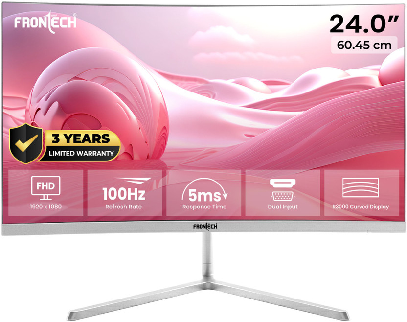 Frontech Ultima Series DUAL PORTS HDMI & VGA 60.96 cm (24 inch) Curved Full HD LED Backlit VA Panel Monitor (MON-0080)(Adaptive Sync, Response Time: 5 ms, 100 Hz Refresh Rate)