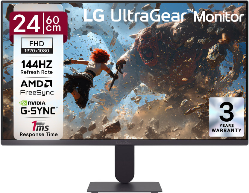 LG UltraGear 60.96 cm (24 inch) Full HD IPS Panel Gaming Monitor (24G411B-B)(NVIDIA G Sync, Response Time: 1 ms, 144 Hz Refresh Rate)