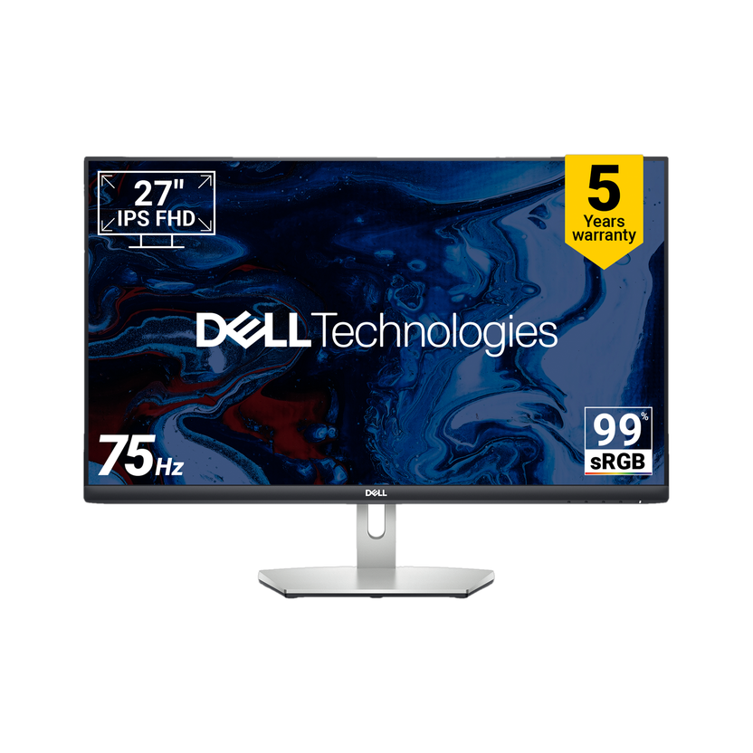 DELL S Series 68.58 cm (27 inch) Full HD LED Backlit IPS Panel with 5-Years warranty, 99% sRGB, Low Blue Light technology,HDMI x2, Tilt adjustment, Contrast Ratio 1000:1, 300 nits Brightness, Display Manager, 3-sided Bezel-less Monitor (S2721HNM / S2721HN)(AMD Free Sync, Response Time: 4 ms, 75 Hz R