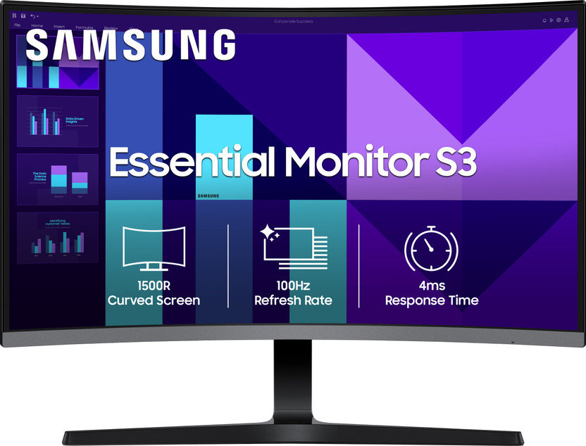 Samsung S3 Curved 80.01 cm (32 inch) Curved Full HD LED Backlit VA Panel with 1500R Curvature, D-Sub, HDMI, Headphone Jack Monitor (LS32D390GAWXXL)(Response Time: 4 ms, 100 Hz Refresh Rate)