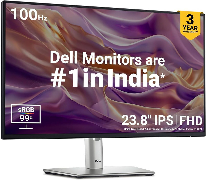 DELL P-Series 60.96 cm (24 inch) Full HD LED Backlit IPS Panel with Ports: 1XHDMI | 2XDP 1.4 | 1XRJ45 | 2XUSB 3.2 Gen1 Type-C | 3XUSB 3.2 Gen1 Type-A, Height Adjustable Stand Monitor (P2425HE)(Response Time: 5 ms, 100 Hz Refresh Rate)