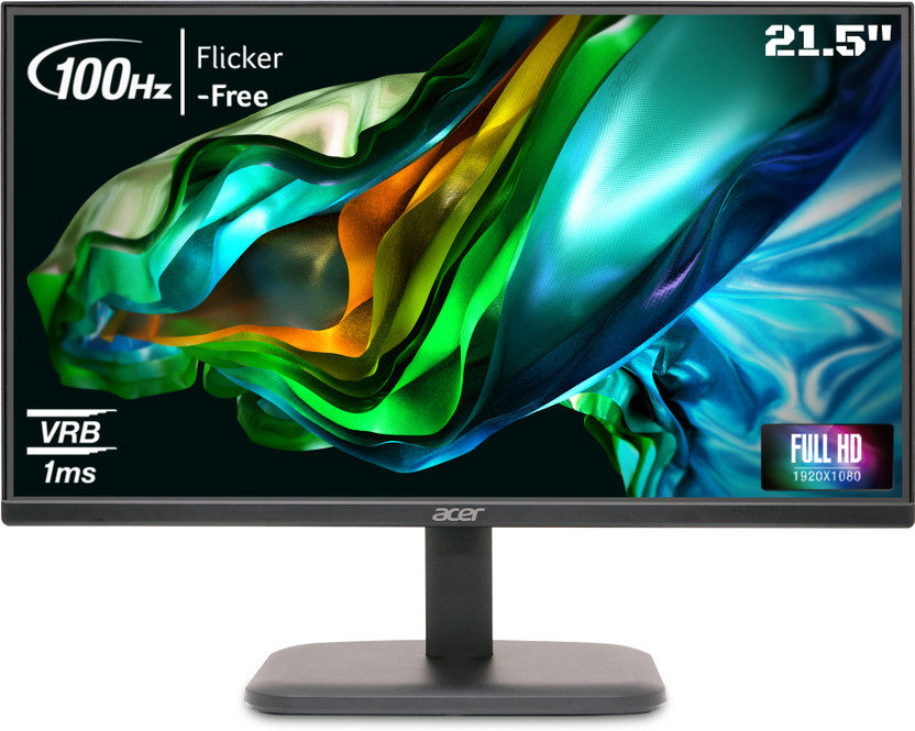 Acer 54.61 cm (22 inch) Full HD LED Backlit VA Panel with ZeroFrame Design, Ergonomic Stand, Acer Vision Care, Flicker Free Monitor (EK220Q)(AMD Free Sync, Response Time: 1 ms, 100 Hz Refresh Rate)