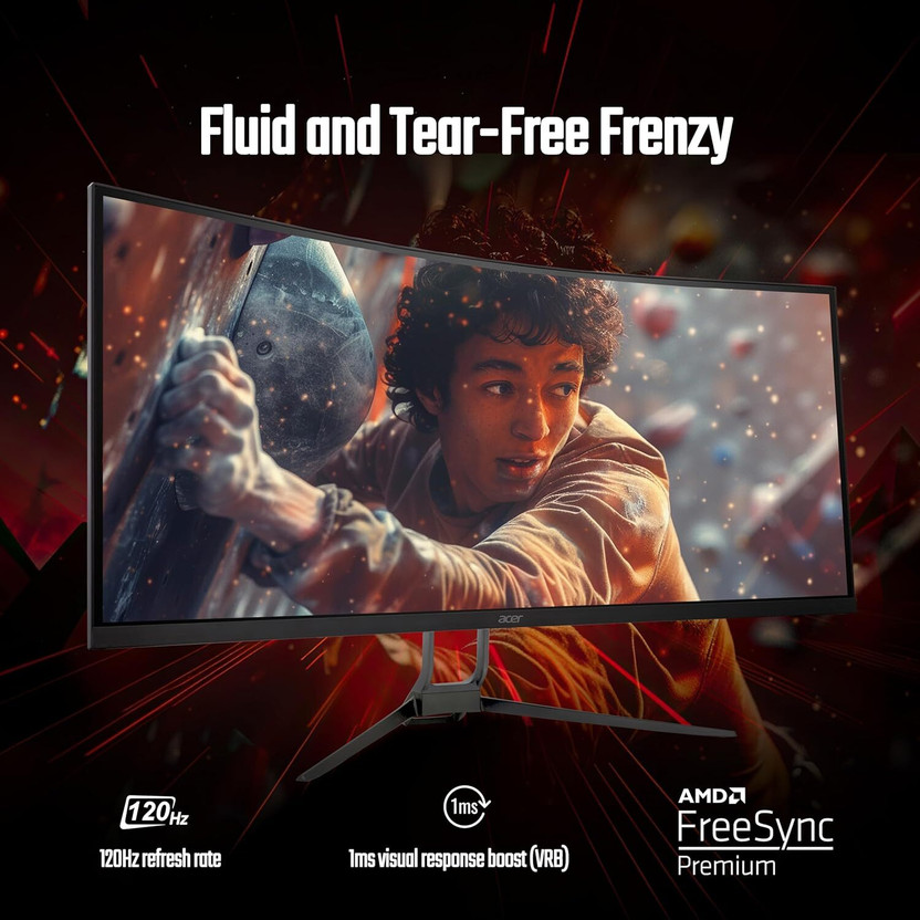 Acer 86.36 cm (34 inch) Curved UWQHD LED Backlit VA Panel Gaming Monitor (ED343CUR UWQHD 120Hz)(AMD Free Sync, Response Time: 1 ms, 120 Hz Refresh Rate)
