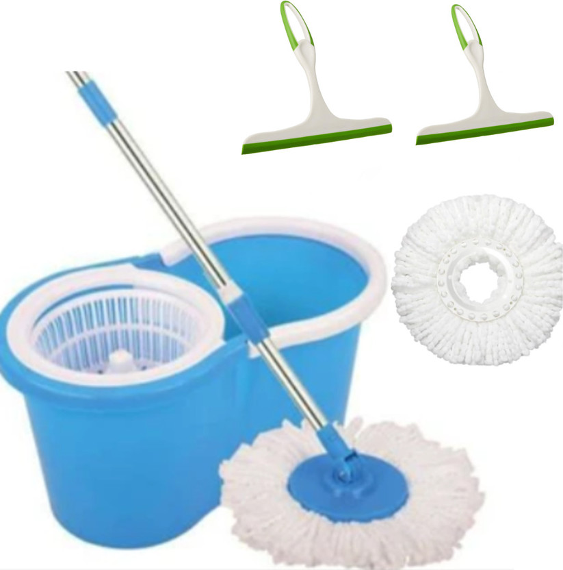 Mahi Premium Combo Pack- Spin Mop with 2 Wiper, 2 Refill. Floor Cleaning Mop with Bucket Mop Set