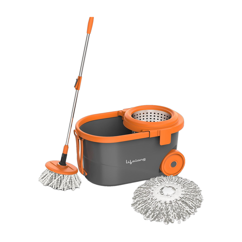 Lifelong LLMOP903 Steel spin with Big Wheels & Dust Collector Mop Set(Orange)