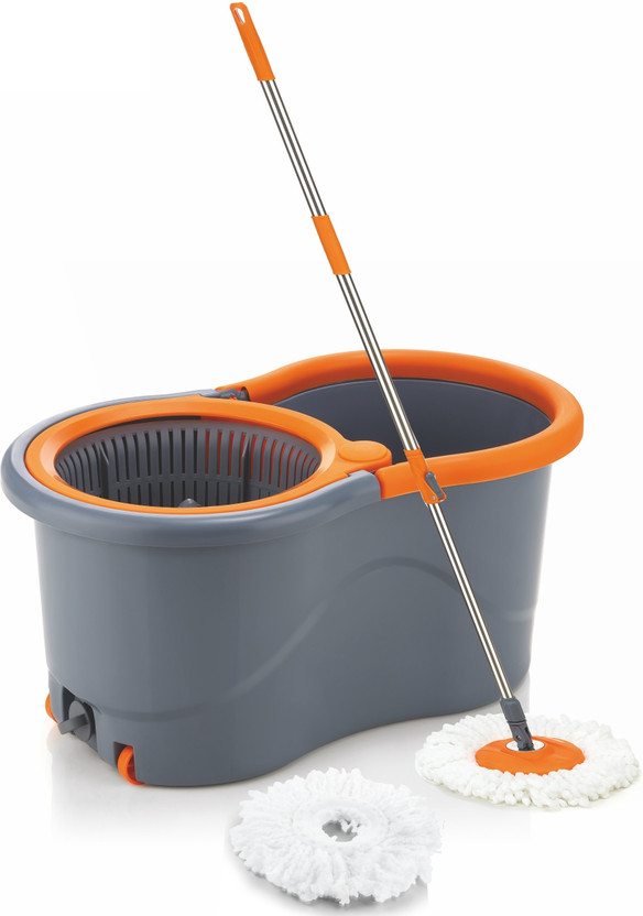 TULUA PLASTIC SPINNER BUCKET MOP 360 REVOLVING CLEANING MOP WITH 2 MICROFIBER REFILL Mop Set(Multicolor)