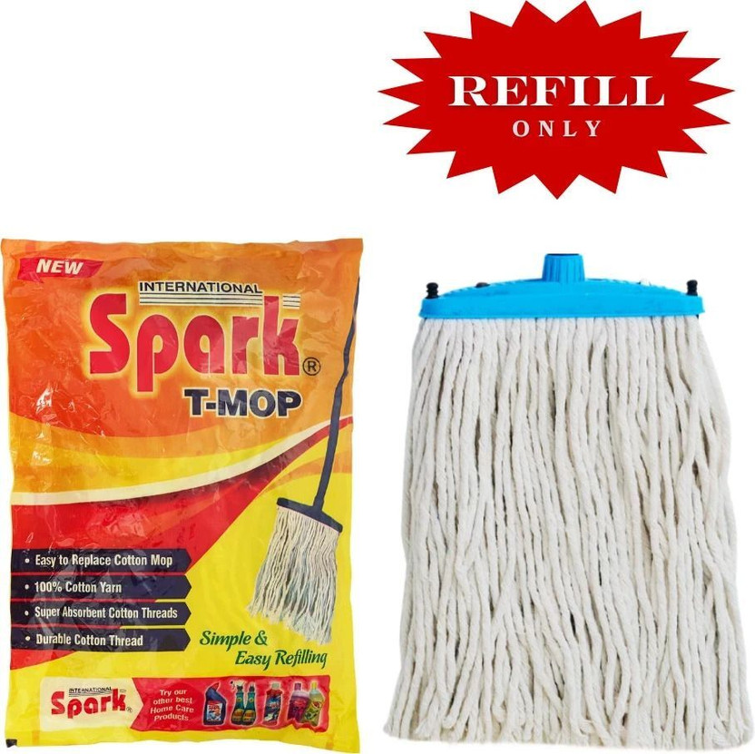Spark International T-Mop Refill | 100% Pure Cotton | Super Absorbent Threads | Easy Floor Cleaning Refill(White)