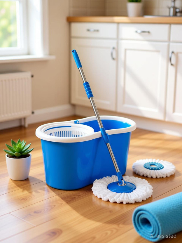Ayush Premium 360 Degree Self Spin Wringing With 2 Super Absorbers Mop Set, Mop, Cleaning Wipe Mop Rod(Blue)