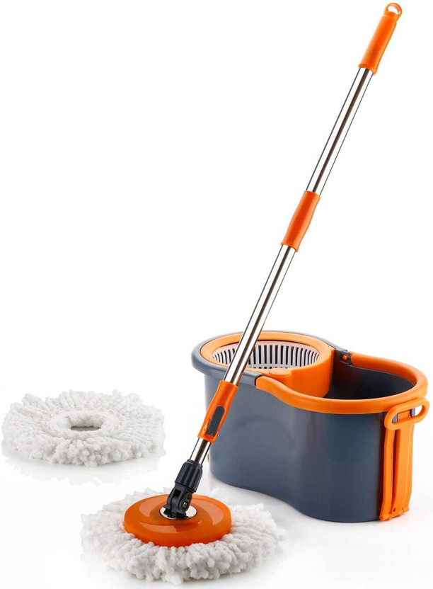 ELINOR PLASTIC SPINNER BUCKET MOP 360 REVOLVING CLEANING MOP WITH 2 MICROFIBER REFILL Mop Set(Multicolor)