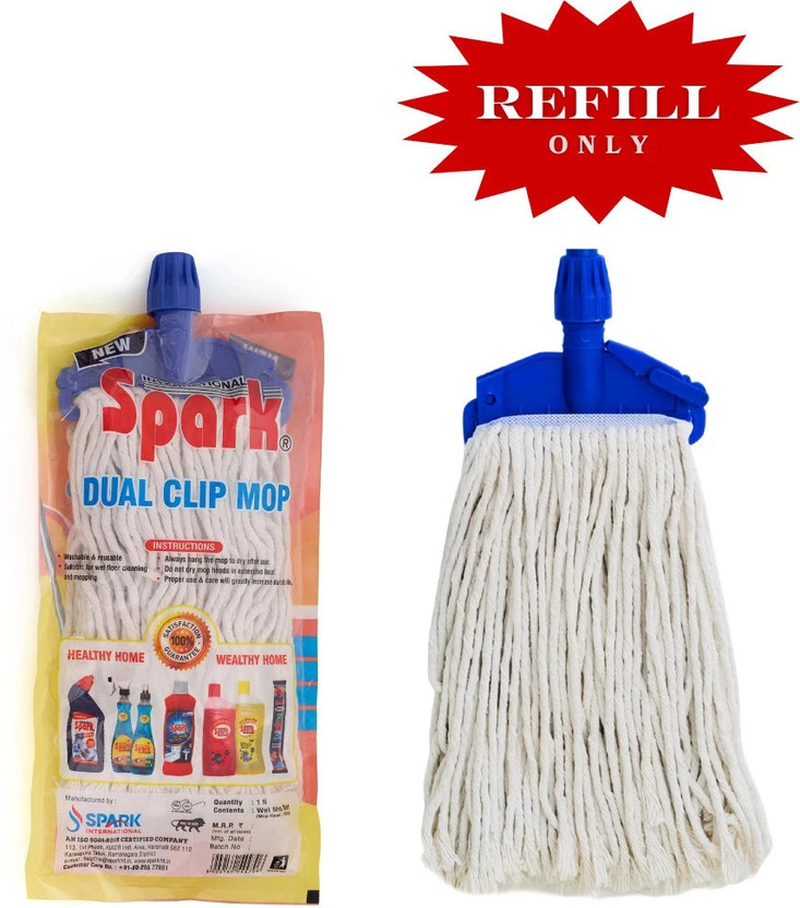 Spark International Dual Clip Mop Refill | 100% Pure Cotton | Super Absorbent Threads | Long Lasting Refill(White)