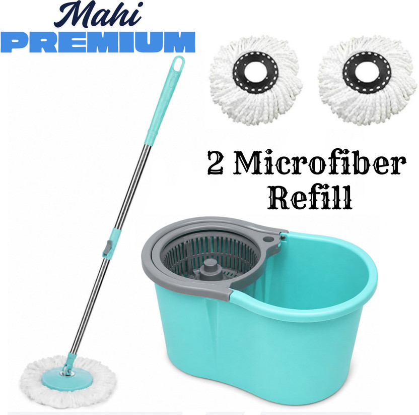 Mahi Premium Magic Dry Bucket Mop - 360 Degree Self Spin Wringing With 2 Super Absorber Mop Set(Multicolor)
