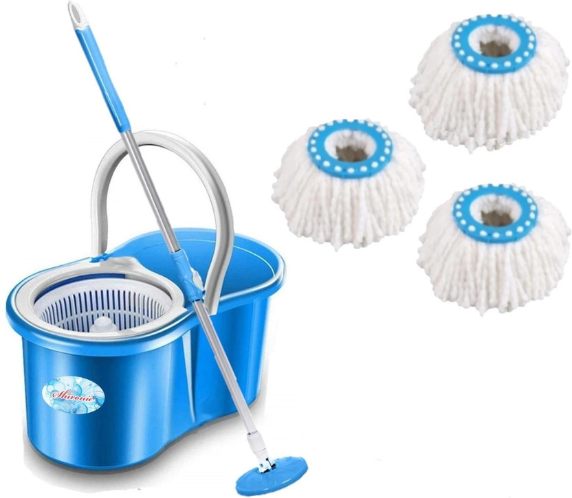 Shivonic Magic Dry Bucket Mop - 360 Degree Self Spin Wringing With 3 Super Absorbers Mop Set(Blue)