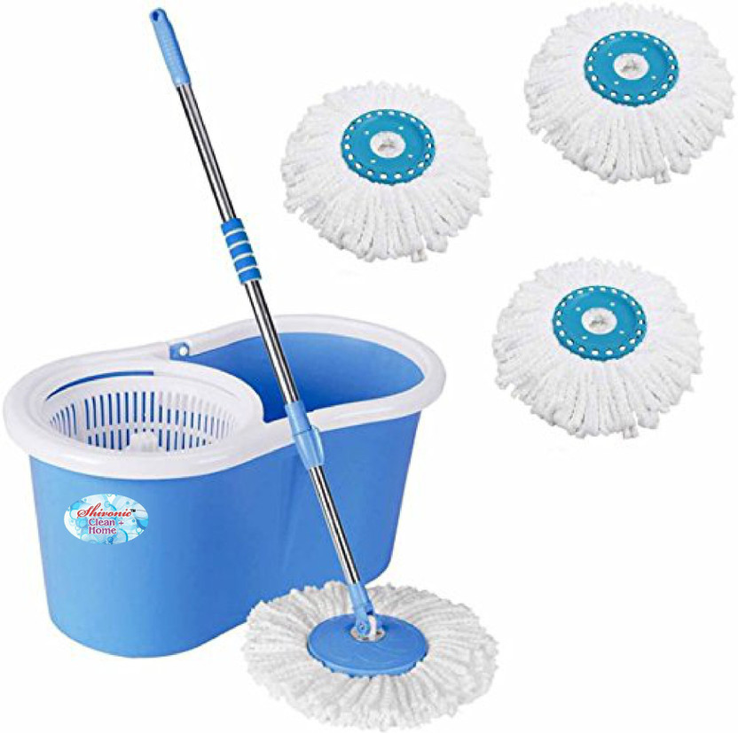 Shivonic Magic Dry Bucket Mop - 360 Degree Self Spin Wringing With 3 Super Absorbers Mop Set(Multicolor)