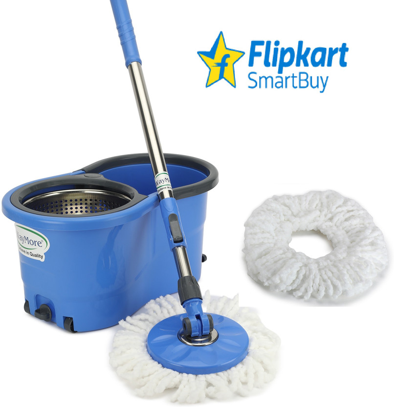 Flipkart SmartBuy Spin Mop Pocha with Wheels,Puller Handle,Floor Cleaning 360°,2 Refills,Big Size Mop Set(Blue)