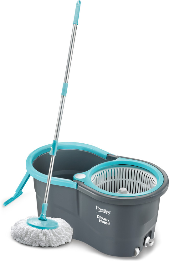 Prestige Alpha with 360 Degree Spinner 2 Microfiber heads & Twin Bucket Mop Set(Grey, Blue)