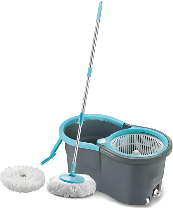 3D METRO SUPER STORE Gamma with 360° Spinner 2 Microfiber heads & Twin Bucket Mop Set(Grey, Blue)