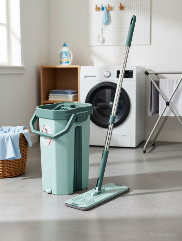 UPC Microfiber Bucket 360? Flexible Head|Floor Cleaning Pocha Flat Mop Mop Set(Green)