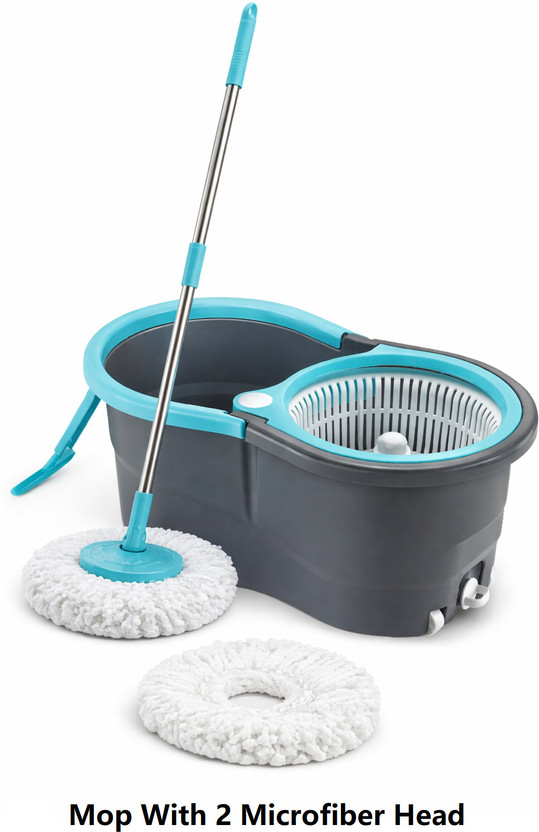 ELINOR PLASTIC SPINNER BUCKET MOP 360 REVOLVING CLEANING MOP WITH 2 MICROFIBER REFILL Mop Set(Multicolor)