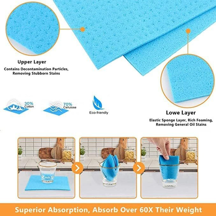 PP Globals Cellulose Sponge Absorbent Cleaning Cloth – Multi-Color Reusable, Dishwashing Dry Microfiber Cleaning Cloth